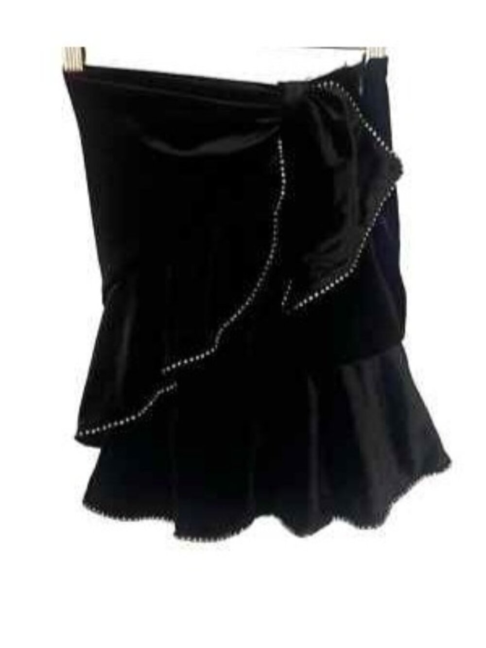 Parker S Black Velvet Skirt With Rhinestone Trim Details Ruffled Hem, Size S, El